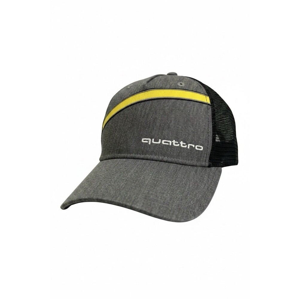 Audi Quattro Trucker Cap Mesh Back Stiff Bill Snap Back Embroidered  Black Gray